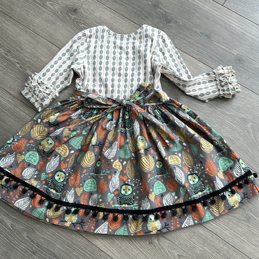 Eleanor Rose Owl Pom Pom Dress Size 4-5 - Picture 2 of 4